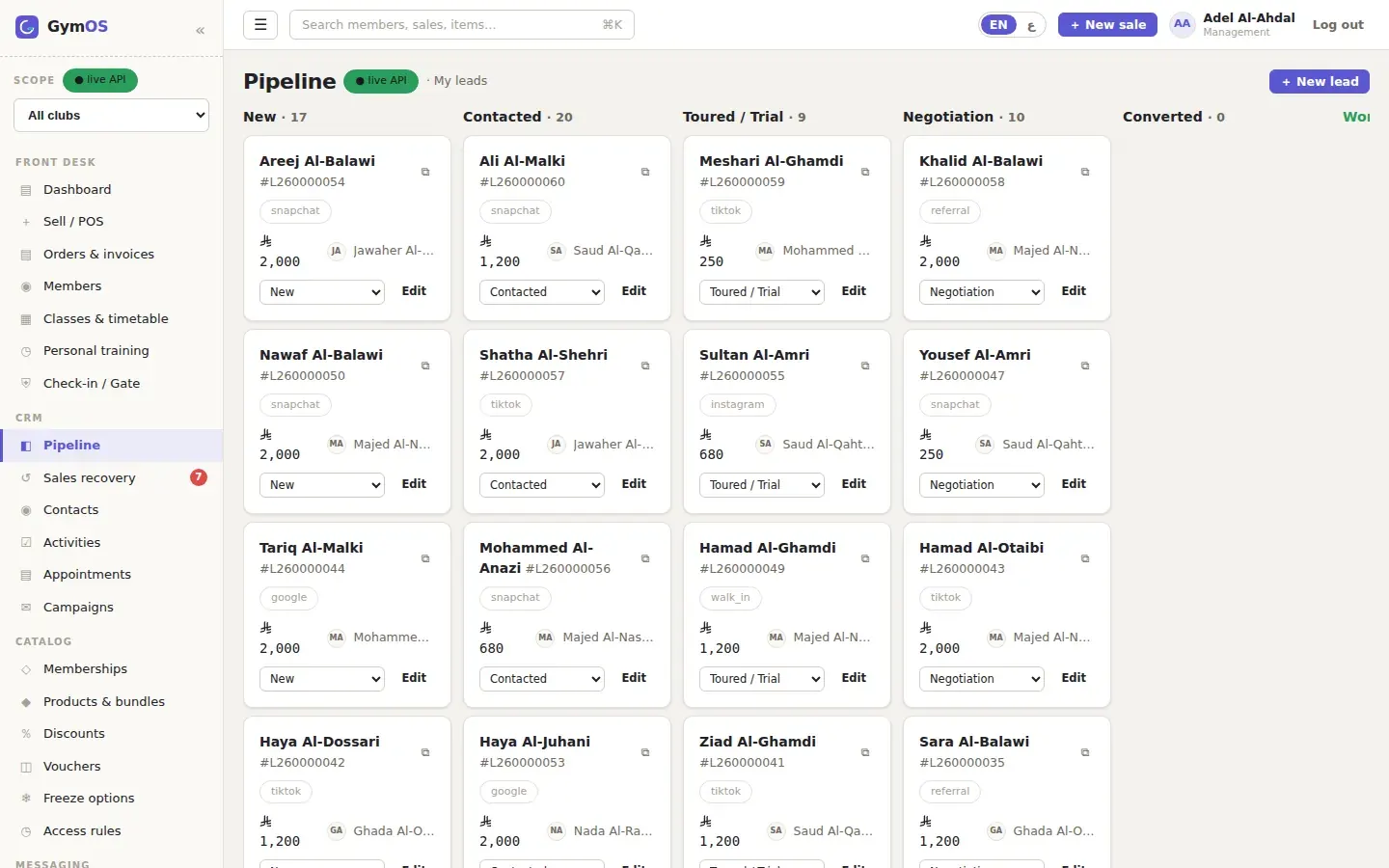 pipeline — leads by stage